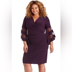 🤑SOLD🤑 R&M Richards Women Plus Flattering Wraparound Dress with Bell-Sleeves